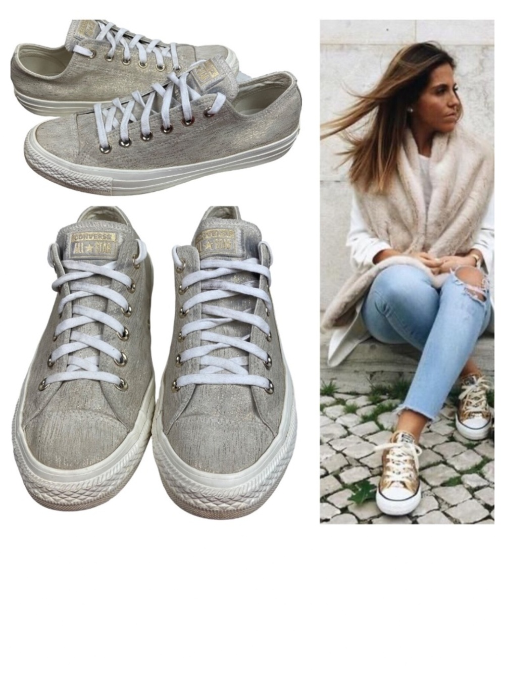 Converse All Star Womens 9 Sneakers Shoes Gold Metallic Sparkle Glitter